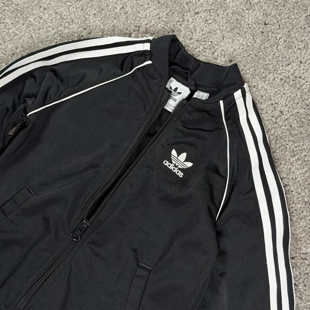 Adidas Toddler Track Jacket‎ Black White Stripes Zip Up Size 3-4Y